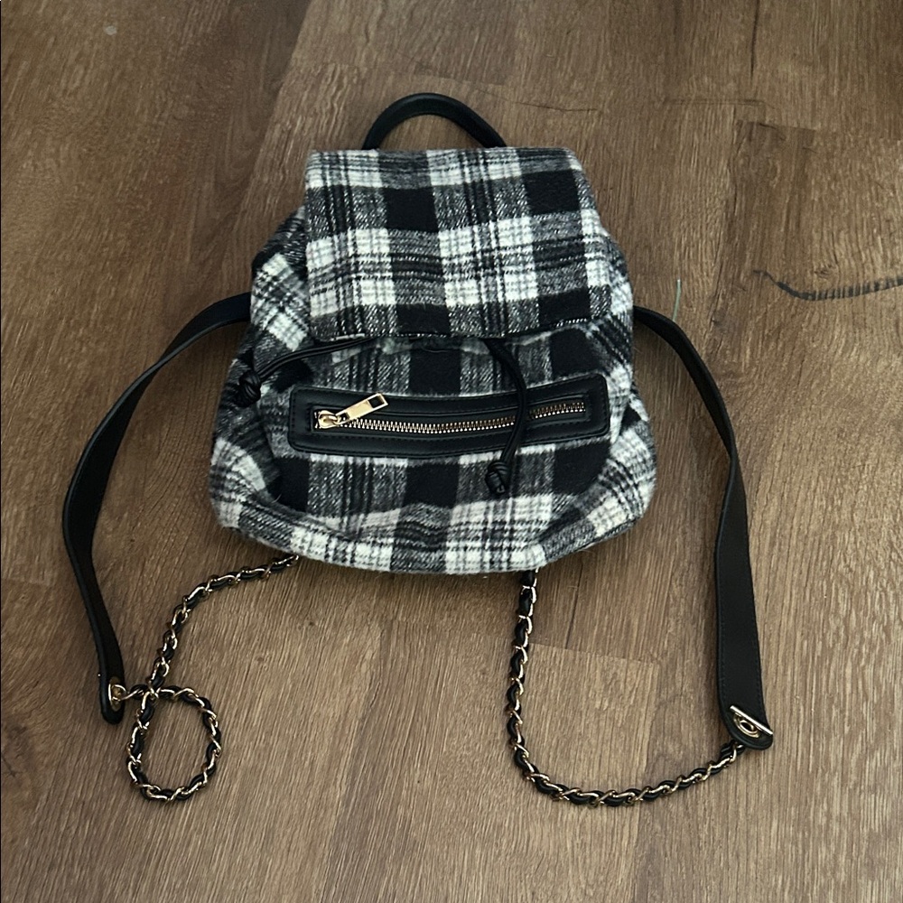 Forever 21 Black and White Plaid Backpack